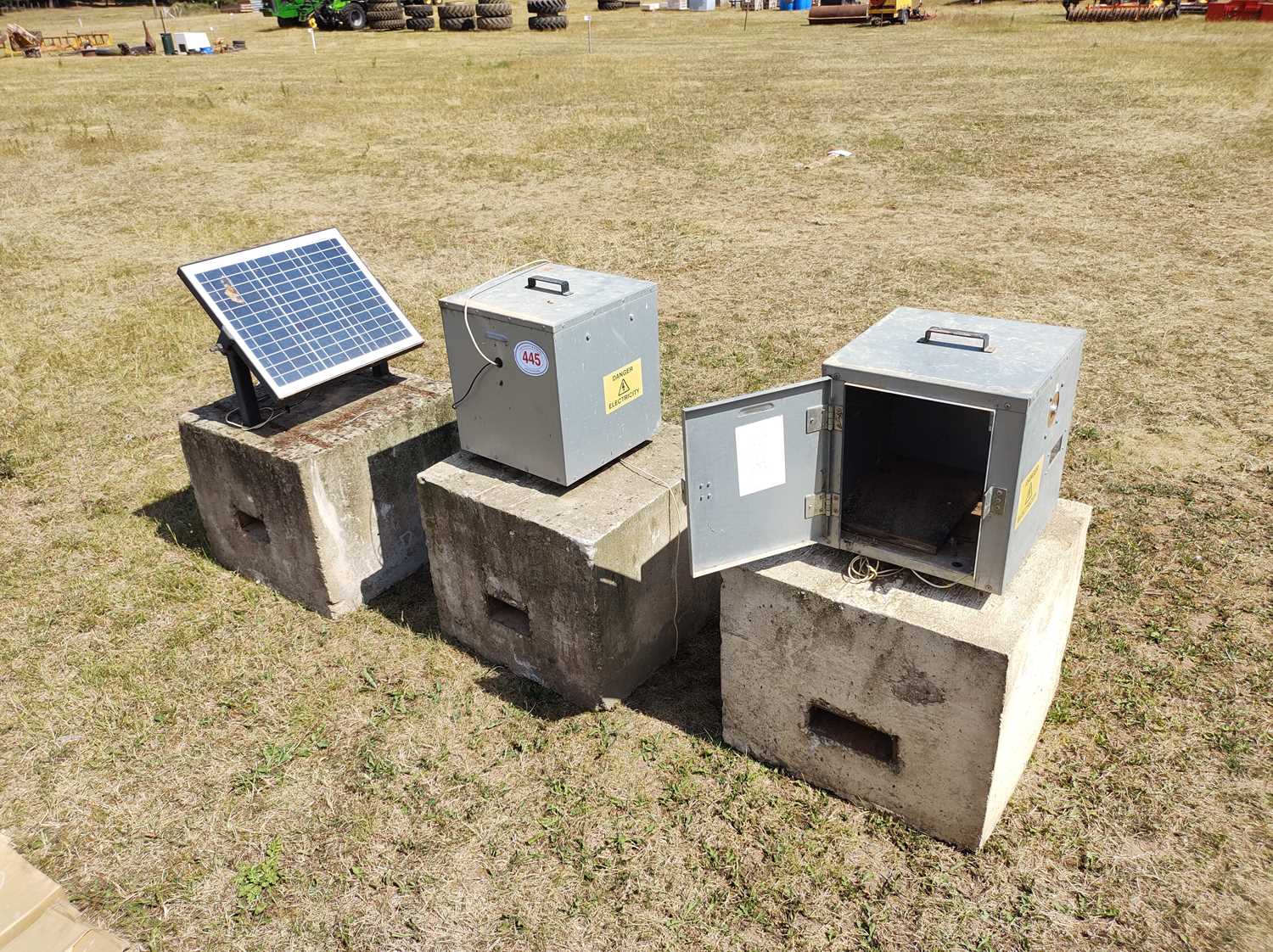 Lot 445 - 3 x Electric Shepherd Boxes on posts and solar panel