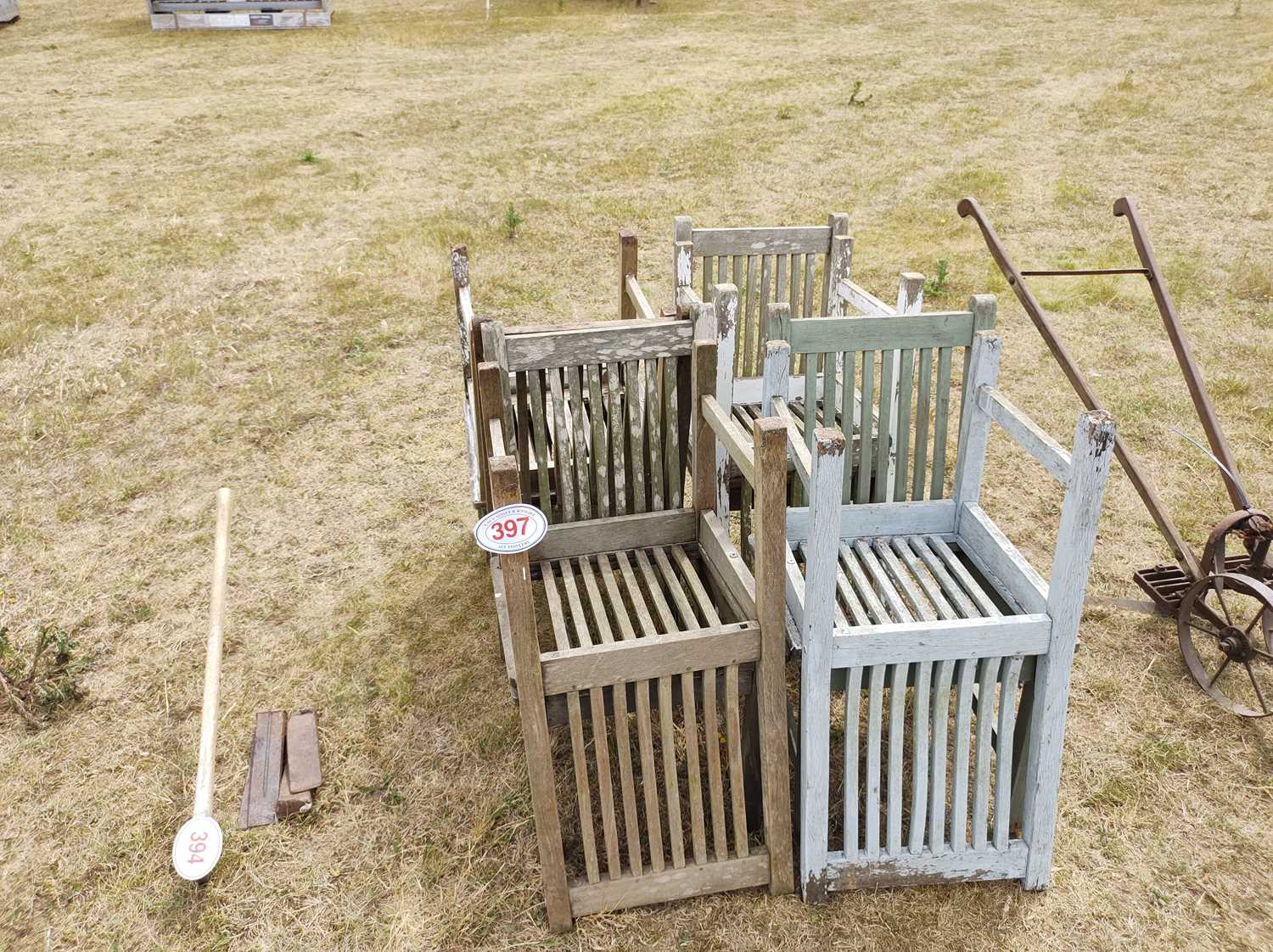 Lot 397 - 8 x Teak Garden Dining Chairs