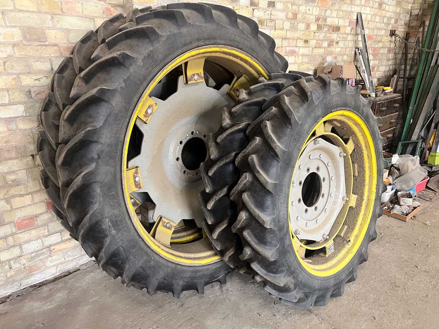 Lot 59 - Set of 4 row crop wheels. MF centres. 2 x
