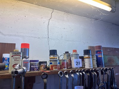 Lot 29 - Assorted lubricants, varnish, wood filler, wax...