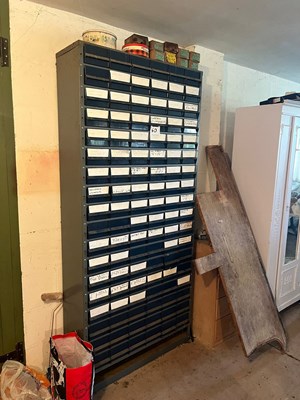 Lot 60 - Quantity of workshop parts and cabinet (Based...