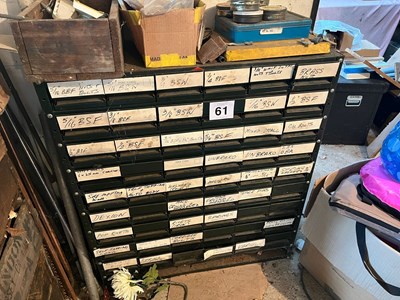 Lot 61 - Quantity of workshop parts and cabinet (Based...