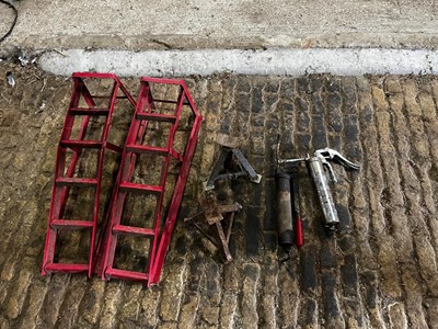 Lot 238 - 2 pairs of ramps, 2 x Jack Stands and Grease...