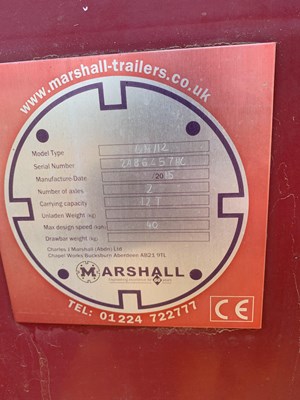 Lot 81 - Marshall 12t Grain Trailer (2015) with...